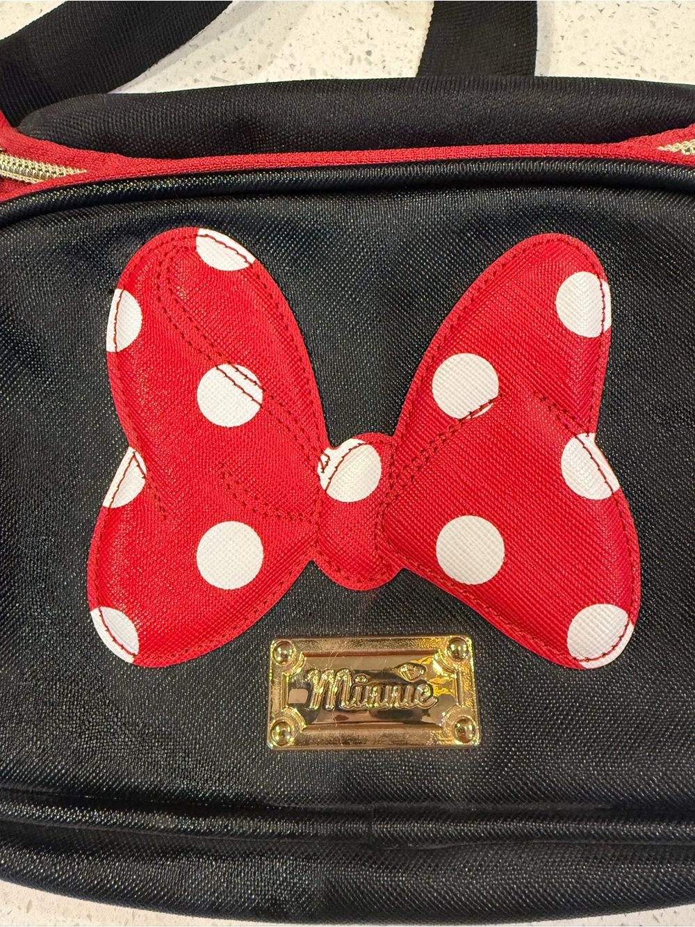 NEVER BEEN USED Black Crossbody/Fanny Bag with Red Polka Dot Bow -